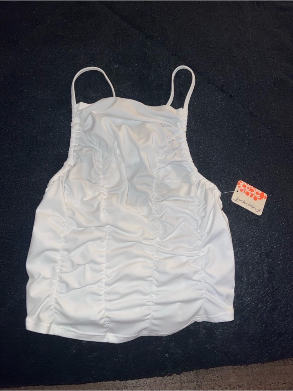 FP Movement by Free People White Ruched Spaghetti Strap Tank